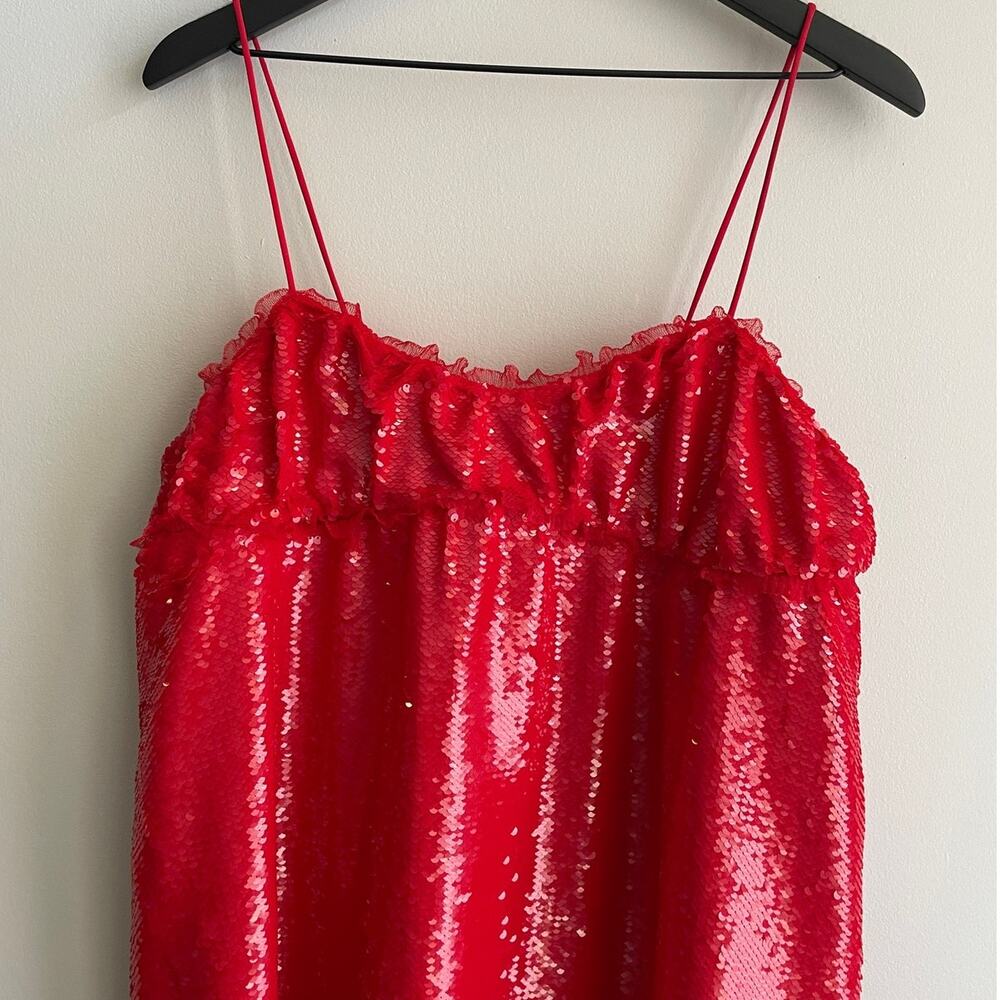 GANNI Fiery Red Sequins Mini Dress - Picture 3 of 8